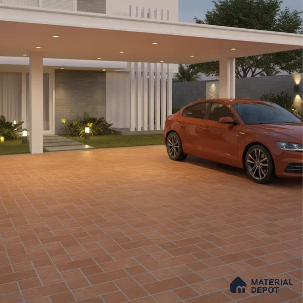 Punch Tile TL 04805 Rustique Elegance Brick Brown 16 x 16 inch Vitrified Matte Finish - 12 mm | Suitable for Parking, Terrace, Balcony, Courtyard | Heavy Duty Digital Anti Skid Parking Floor | Pattern Alignment May Vary | 2-3 mm Spacer is Mandatory
