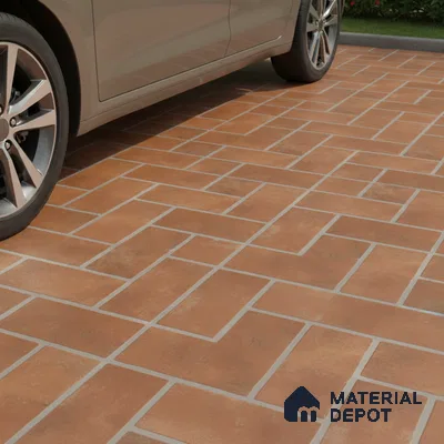 Punch Tile TL 04805 Rustique Elegance Brick Brown 16 x 16 inch Vitrified Matte Finish - 12 mm | Suitable for Parking, Terrace, Balcony, Courtyard | Heavy Duty Digital Anti Skid Parking Floor | Pattern Alignment May Vary | 2-3 mm Spacer is Mandatory