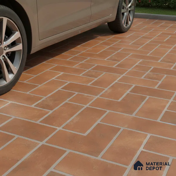 Punch Tile TL 04805 Rustique Elegance Brick Brown 16 x 16 inch Vitrified Matte Finish - 12 mm | Suitable for Parking, Terrace, Balcony, Courtyard | Heavy Duty Digital Anti Skid Parking Floor | Pattern Alignment May Vary | 2-3 mm Spacer is Mandatory