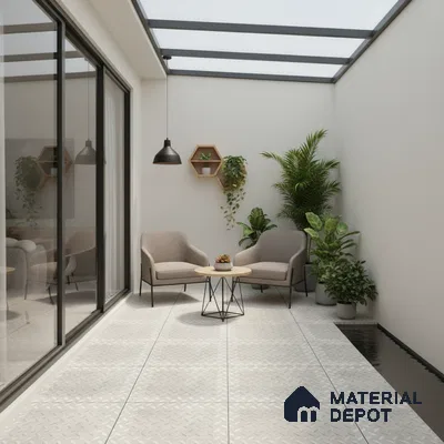 Punch Tile TL 04806 Rustique Elegance Silver Punch 16 x 16 inch Vitrified Matte Finish - 12 mm | Suitable for Parking, Terrace, Balcony, Courtyard | Heavy Duty Digital Anti Skid Parking Floor | Pattern Alignment May Vary | 2-3 mm Spacer is Mandatory (Sample)