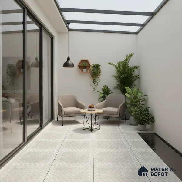 Punch Tile TL 04806 Rustique Elegance Silver Punch 16 x 16 inch Vitrified Matte Finish - 12 mm | Suitable for Parking, Terrace, Balcony, Courtyard | Heavy Duty Digital Anti Skid Parking Floor | Pattern Alignment May Vary | 2-3 mm Spacer is Mandatory (Sample)