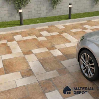 Stone Tile TL 04807 B Rustique Elegance Cotto Brown 16 x 16 inch Vitrified Matte Finish - 12 mm | Suitable for Parking, Terrace, Balcony, Courtyard | Heavy Duty Digital Anti Skid Parking Floor | Pattern Alignment May Vary | 2-3 mm Spacer is Mandatory