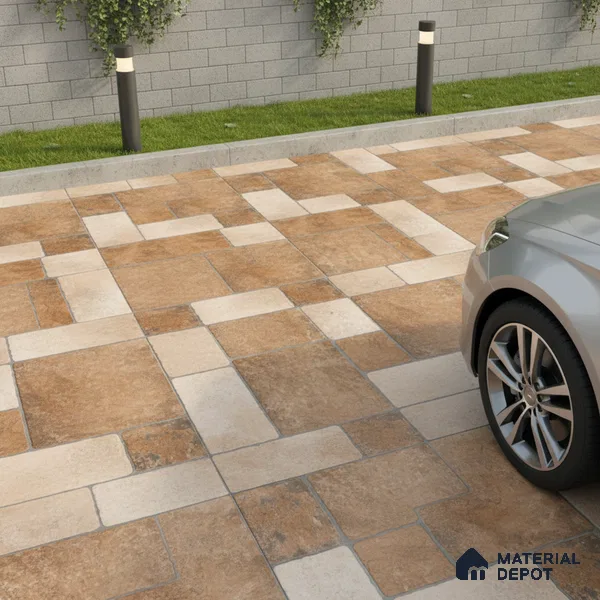 Stone Tile TL 04807 B Rustique Elegance Cotto Brown 16 x 16 inch Vitrified Matte Finish - 12 mm | Suitable for Parking, Terrace, Balcony, Courtyard | Heavy Duty Digital Anti Skid Parking Floor | Pattern Alignment May Vary | 2-3 mm Spacer is Mandatory