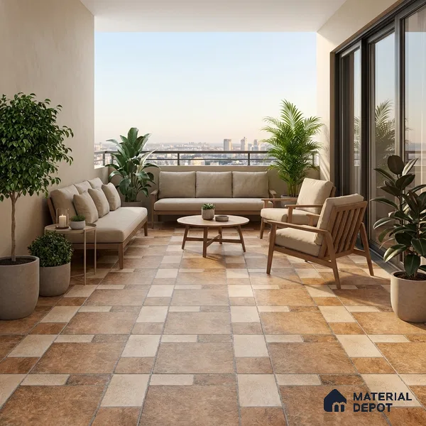 Stone Tile TL 04807 B Rustique Elegance Cotto Brown 16 x 16 inch Vitrified Matte Finish - 12 mm | Suitable for Parking, Terrace, Balcony, Courtyard | Heavy Duty Digital Anti Skid Parking Floor | Pattern Alignment May Vary | 2-3 mm Spacer is Mandatory