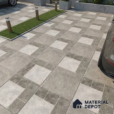 Punch Tile TL 04807 Rustique Elegance Light Ash Grey 16 x 16 inch Vitrified Matte Finish - 12 mm | Suitable for Parking, Terrace, Balcony, Courtyard | Heavy Duty Digital Anti Skid Parking Floor | Pattern Alignment May Vary | 2-3 mm Spacer is Mandatory (Sample)