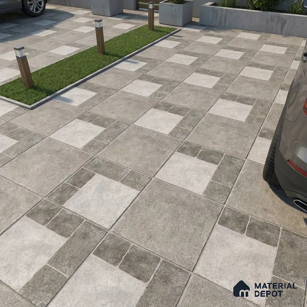 Punch Tile TL 04807 Rustique Elegance Light Ash Grey 16 x 16 inch Vitrified Matte Finish - 12 mm | Suitable for Parking, Terrace, Balcony, Courtyard | Heavy Duty Digital Anti Skid Parking Floor | Pattern Alignment May Vary | 2-3 mm Spacer is Mandatory (Sample)