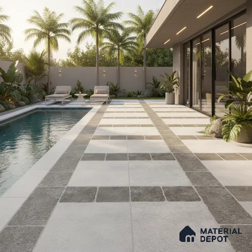 Punch Tile TL 04807 Rustique Elegance Light Ash Grey 16 x 16 inch Vitrified Matte Finish - 12 mm | Suitable for Parking, Terrace, Balcony, Courtyard | Heavy Duty Digital Anti Skid Parking Floor | Pattern Alignment May Vary | 2-3 mm Spacer is Mandatory