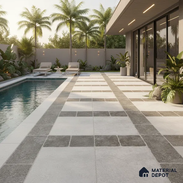 Punch Tile TL 04807 Rustique Elegance Light Ash Grey 16 x 16 inch Vitrified Matte Finish - 12 mm | Suitable for Parking, Terrace, Balcony, Courtyard | Heavy Duty Digital Anti Skid Parking Floor | Pattern Alignment May Vary | 2-3 mm Spacer is Mandatory (Sample)