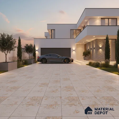 Punch Tile TL 04808 B Rustique Elegance Rustic Beige 16 x 16 inch Vitrified Matte Finish - 12 mm | Suitable for Parking, Terrace, Balcony, Courtyard | Heavy Duty Digital Anti Skid Parking Floor | Pattern Alignment May Vary | 2-3 mm Spacer is Mandatory