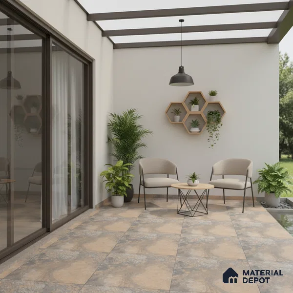 Punch Tile TL 04808 Rustique Elegance Rustic Earth Brown 16 x 16 inch Vitrified Matte Finish - 12 mm | Suitable for Parking, Terrace, Balcony, Courtyard | Heavy Duty Digital Anti Skid Parking Floor | Pattern Alignment May Vary | 2-3 mm Spacer is Mandatory (Sample)