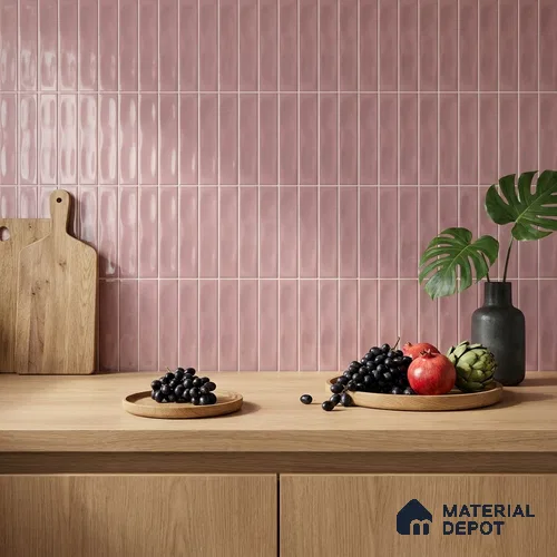 Subway Wall Tile TL 04826 AB Encanto Nexa Rose Taupe 12 x 3 inch Ceramic Glossy Finish - 6.5 mm | Suitable for Highlighter Walls, Foyer, Bathroom, Kitchen Wall & Backsplashes