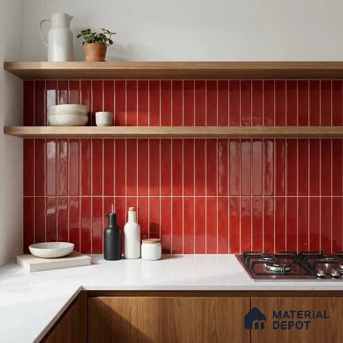 Subway Wall Tile TL 04826 AG Encanto Chilli Red 12 x 3 inch Ceramic Glossy Finish - 6.5 mm | Suitable for Highlighter Walls, Foyer, Bathroom, Kitchen Wall & Backsplashes
