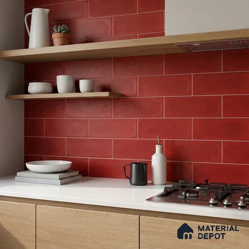 Subway Wall Tile TL 04826 AH Encanto Chilli Red 12 x 3 inch Ceramic Matte Finish - 6.5 mm | Suitable for Highlighter Walls, Foyer, Bathroom, Kitchen Wall & Backsplashes