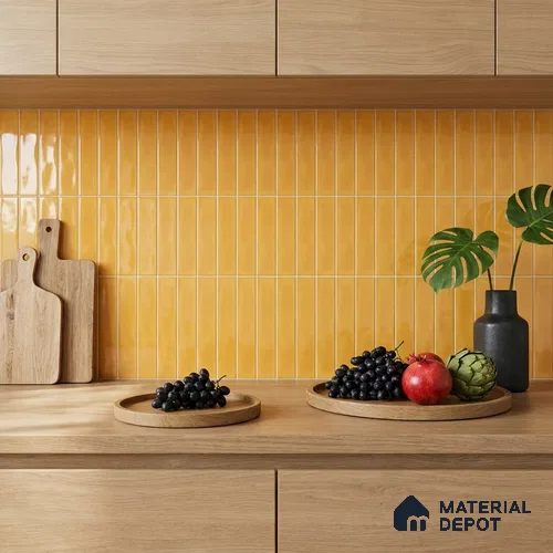 Subway Wall Tile TL 04826 AI Encanto Buttery Yellow 12 x 3 inch Ceramic Glossy Finish - 6.5 mm | Suitable for Highlighter Walls, Foyer, Bathroom, Kitchen Wall & Backsplashes