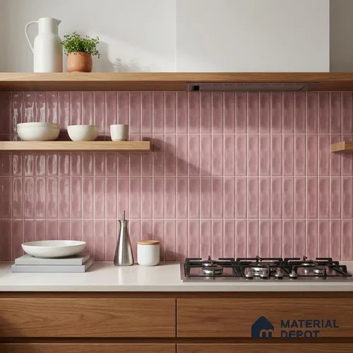 Subway Wall Tile TL 04826 AL Encanto Shade 2 Nexa Pink 12 x 3 inch Ceramic Glossy Finish - 6.5 mm | Suitable for Highlighter Walls, Foyer, Bathroom, Kitchen Wall & Backsplashes