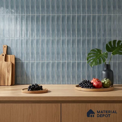 Subway Wall Tile TL 04826 D Encanto Shade 1 Cool Gris Blue 12 x 3 inch Ceramic Glossy Finish - 6.5 mm | Suitable for Highlighter Walls, Foyer, Bathroom, Kitchen Wall & Backsplashes