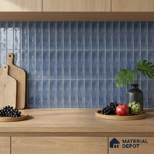 Subway Wall Tile TL 04826 E Encanto Shade 2 Bimini Blue 12 x 3 inch Ceramic Glossy Finish - 6.5 mm | Suitable for Highlighter Walls, Foyer, Bathroom, Kitchen Wall & Backsplashes