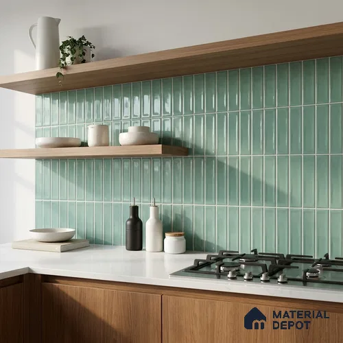 Subway Wall Tile TL 04826 G Encanto Vintage County Green 12 x 3 inch Ceramic Glossy Finish - 6.5 mm | Suitable for Highlighter Walls, Foyer, Bathroom, Kitchen Wall & Backsplashes