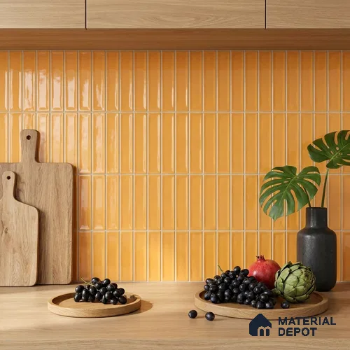Subway Wall Tile TL 04826 I Encanto Mustard Yellow 12 x 3 inch Ceramic Glossy Finish - 6.5 mm | Suitable for Highlighter Walls, Foyer, Bathroom, Kitchen Wall & Backsplashes