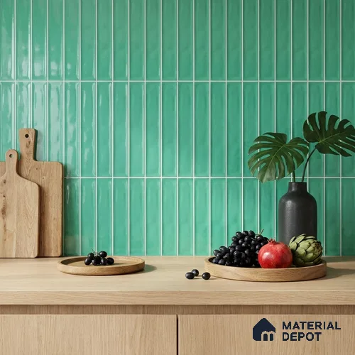 Subway Wall Tile TL 04826 K Encanto Shade 3 Turquoise Greenery 12 x 3 inch Ceramic Glossy Finish - 6.5 mm | Suitable for Highlighter Walls, Foyer, Bathroom, Kitchen Wall & Backsplashes