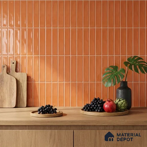 Subway Wall Tile TL 04826 L Encanto Shade 1 Emery Orange 12 x 3 inch Ceramic Glossy Finish - 6.5 mm | Suitable for Highlighter Walls, Foyer, Bathroom, Kitchen Wall & Backsplashes