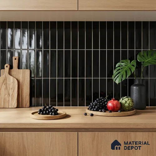 Subway Glossy Finish Black Ceramic Wall Tile | TL 04826 M 1 ft x 3 inch - 6.5 mm | Suitable For Bathroom, Kitchen Backsplash & Restaurant