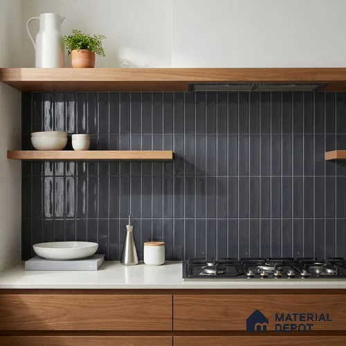 Subway Wall Tile TL 04826 V Encanto Shade 2 Black Abyss 12 x 3 inch Ceramic Glossy Finish - 6.5 mm | Suitable for Highlighter Walls, Foyer, Bathroom, Kitchen Wall & Backsplashes