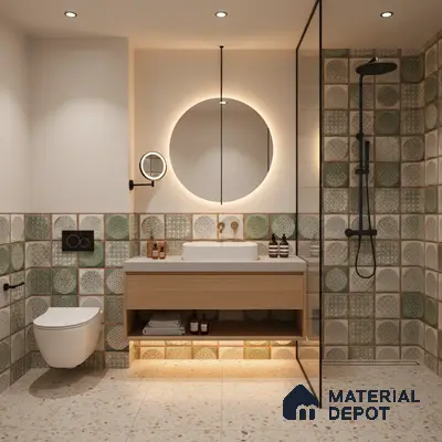 Faux Subway Wall Tile TL 04918 D Esfera Decor 2 Circle Satvario Verde 1 ft x 1 ft Ceramic Matte Finish - 9 mm | Suitable for Highlighter Walls, Foyer, Bathroom, Kitchen Wall & Backsplashes | Please Expect a Slight Variation of Pattern
