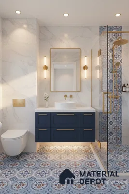 Moroccan Wall & Floor Tile TL 04919 Base & Bloom Cocoa Azul 1 ft x 1 ft Ceramic Matte Finish - 9 mm | Suitable for Bathroom, Kitchen, Dining Area | Please Expect a Slight Variation of Pattern (Sample)