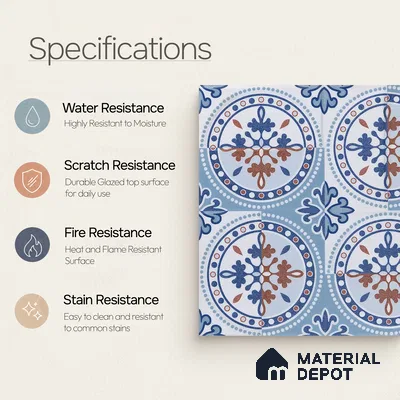 Moroccan Wall & Floor Tile TL 04919 Base & Bloom Cocoa Azul 1 ft x 1 ft Ceramic Matte Finish - 9 mm | Suitable for Bathroom, Kitchen, Balcony | Please Expect a Slight Variation of Pattern