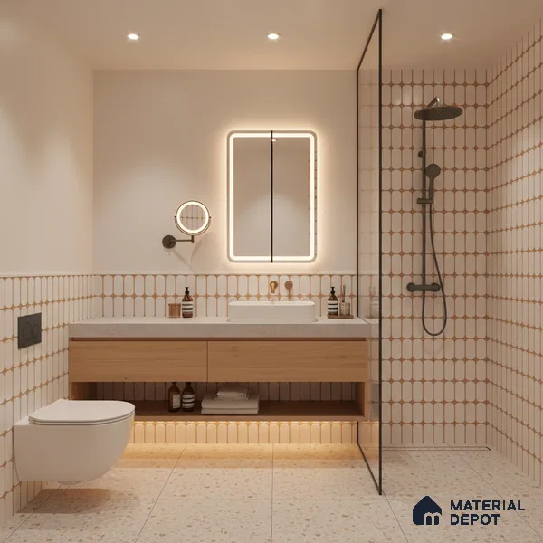 Faux Subway Wall Tile TL 04920 K Estilo Retro Capsule 1 Orange Ornato 1 ft x 1 ft Ceramic Matte Finish - 9 mm | Suitable for Highlighter Walls, Foyer, Bathroom, Kitchen Wall & Backsplashes | Please Expect a Slight Variation of Pattern (Sample)