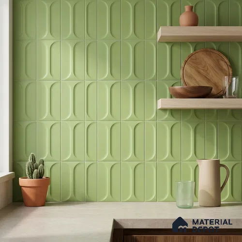 Faux Subway Wall Tile TL 04920 Q Estilo Retro Capsule 2 Olive Green 1 ft x 1 ft Ceramic Matte Finish - 9 mm | Suitable for Highlighter Walls, Foyer, Bathroom, Kitchen Wall & Backsplashes | Please Expect a Slight Variation of Pattern