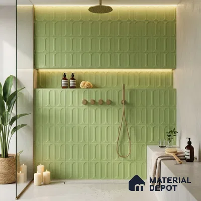 Faux Subway Wall Tile TL 04920 Q Estilo Retro Capsule 2 Olive Green 1 ft x 1 ft Ceramic Matte Finish - 9 mm | Suitable for Highlighter Walls, Foyer, Bathroom, Kitchen Wall & Backsplashes | Please Expect a Slight Variation of Pattern