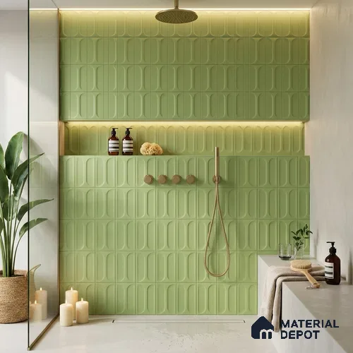 Faux Subway Wall Tile TL 04920 Q Estilo Retro Capsule 2 Olive Green 1 ft x 1 ft Ceramic Matte Finish - 9 mm | Suitable for Highlighter Walls, Foyer, Bathroom, Kitchen Wall & Backsplashes | Please Expect a Slight Variation of Pattern