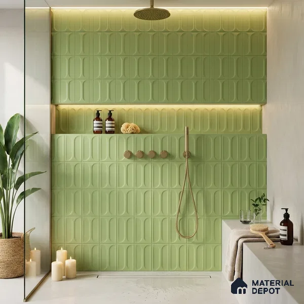 Faux Subway Wall Tile TL 04920 Q Estilo Retro Capsule 2 Olive Green 1 ft x 1 ft Ceramic Matte Finish - 9 mm | Suitable for Highlighter Walls, Foyer, Bathroom, Kitchen Wall & Backsplashes | Please Expect a Slight Variation of Pattern