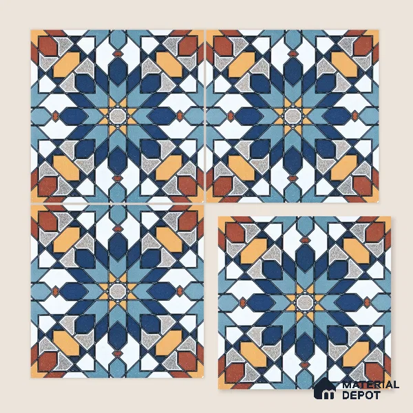 Moroccan Wall & Floor Tile TL 04921 Base & Bloom Decor Solid Blue 1 ft x 1 ft Ceramic Matte Finish - 9 mm | Suitable for Bathroom, Kitchen, Dining Area | Please Expect a Slight Variation of Pattern