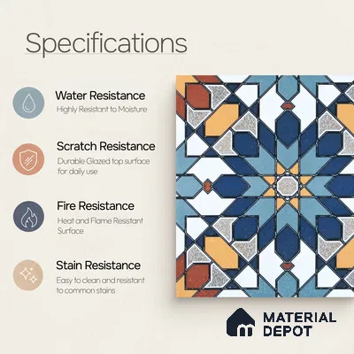 Moroccan Wall & Floor Tile TL 04921 Base & Bloom Decor Solid Blue 1 ft x 1 ft Ceramic Matte Finish - 9 mm | Suitable for Bathroom, Kitchen, Dining Area | Please Expect a Slight Variation of Pattern