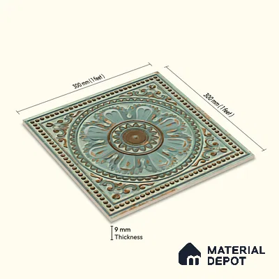 Moroccan Wall Tile TL 04930 C Imperial Grace Decor Antique Floral Green 1 ft x 1 ft Ceramic Matte Finish - 9 mm | Suitable for Bathroom, Kitchen, Foyer | Please Expect a Slight Variation of Pattern