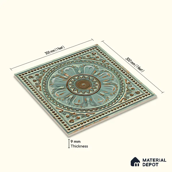 Moroccan Wall Tile TL 04930 C Imperial Grace Decor Antique Floral Green 1 ft x 1 ft Ceramic Matte Finish - 9 mm | Suitable for Bathroom, Kitchen, Foyer | Please Expect a Slight Variation of Pattern