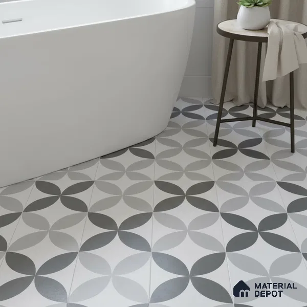 Moroccan Wall & Floor Tile TL 04958 Marrakech Rangoli Greyshades 1 ft x 1 ft Ceramic Matte Finish - 9 mm | Suitable for Bathroom, Kitchen, Balcony | Please Expect a Slight Variation of Pattern (Sample)