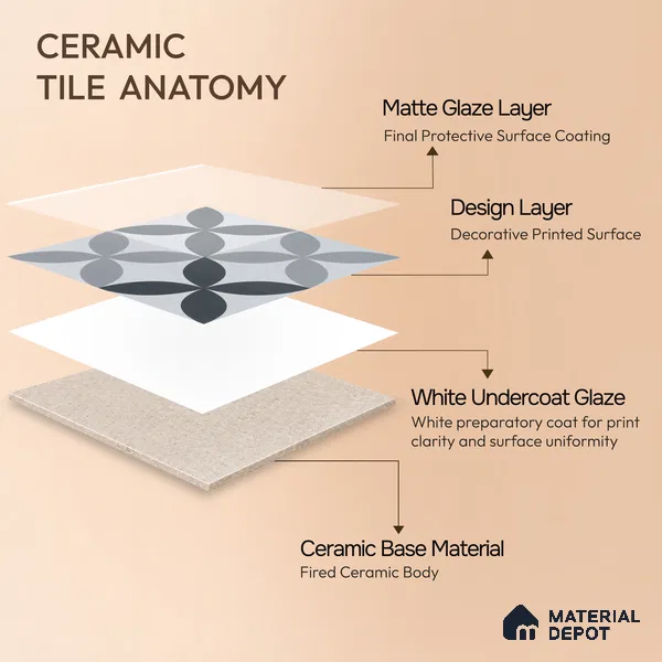Moroccan Wall & Floor Tile TL 04958 Marrakech Rangoli Greyshades 1 ft x 1 ft Ceramic Matte Finish - 9 mm | Suitable for Bathroom, Kitchen, Balcony | Please Expect a Slight Variation of Pattern