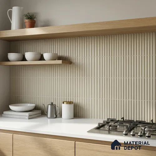 Subway Fluted Wall Tile TL 04961 E Piedra Seam Silver 12 x 3 inch Ceramic Matte Finish - 6.5 mm | Suitable for Highlighter Walls, Foyer, Bathroom, Kitchen Wall & Backsplashes