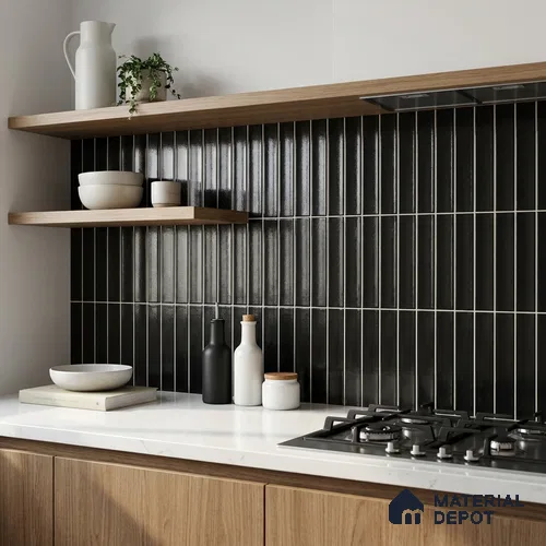 Subway Wall Tile TL 04962 D Reflectos Overcast Black 12 x 3 inch Ceramic Glossy Finish - 6.5 mm | Suitable for Highlighter Walls, Foyer, Bathroom, Kitchen Wall & Backsplashes