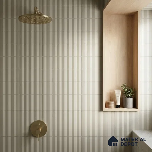 Subway Fluted Wall Tile TL 04963 C Brillo Fern Grey 12 x 3 inch Ceramic Matte Finish - 6.5 mm | Suitable for Highlighter Walls, Foyer, Bathroom, Kitchen Wall & Backsplashes