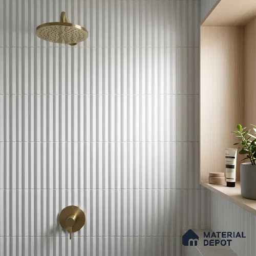 Subway Fluted Wall Tile TL 04963 E Brillo Carrara White 12 x 3 inch Ceramic Matte Finish - 6.5 mm | Suitable for Highlighter Walls, Foyer, Bathroom, Kitchen Wall & Backsplashes