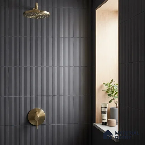 Subway Fluted Wall Tile TL 04963 F Brillo Obsidian Gleam 12 x 3 inch Ceramic Matte Finish - 6.5 mm | Suitable for Highlighter Walls, Foyer, Bathroom, Kitchen Wall & Backsplashes