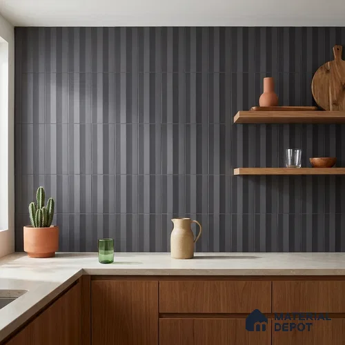 Subway Fluted Wall Tile TL 04963 F Brillo Obsidian Gleam 12 x 3 inch Ceramic Matte Finish - 6.5 mm | Suitable for Highlighter Walls, Foyer, Bathroom, Kitchen Wall & Backsplashes