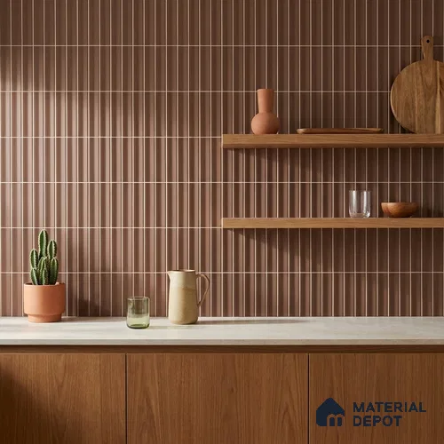 Subway Fluted Wall Tile TL 04963 J Brillo Cedar Bark 12 x 3 inch Ceramic Matte Finish - 6.5 mm | Suitable for Highlighter Walls, Foyer, Bathroom, Kitchen Wall & Backsplashes