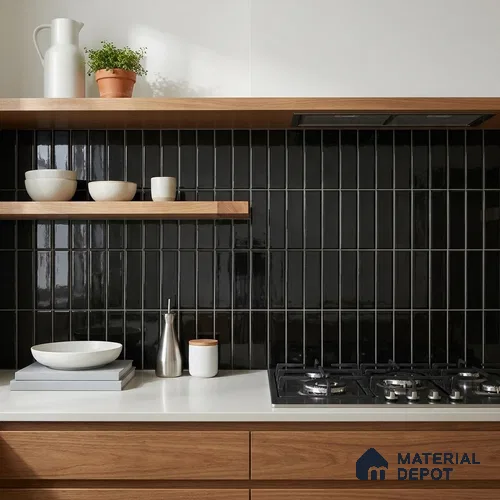 Subway Wall Tile TL 04966 J Cielo Shade 1 Park Hill Black 12 x 3 inch Ceramic Glossy Finish - 6.5 mm | Suitable for Highlighter Walls, Foyer, Bathroom, Kitchen Wall & Backsplashes