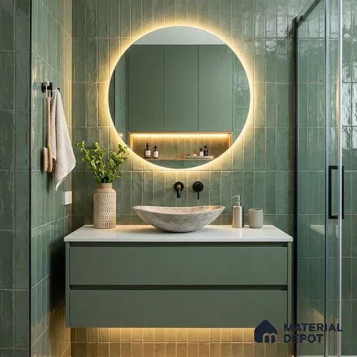 Subway Wall Tile TL 04966 K Cielo Shade 1 Sage Lush Green 12 x 3 inch Ceramic Glossy Finish - 6.5 mm | Suitable for Highlighter Walls, Foyer, Bathroom, Kitchen Wall & Backsplashes